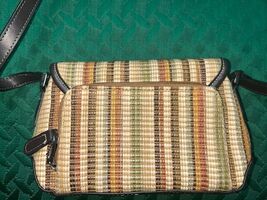 Liz Claiborne Small Shoulder Bag - Faux Straw Striped w/ Brown Trim - Po... - $10.94