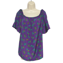 Hyped Unicorn Blouse Top Size Medium Purple Green Cactus Ruffles Tassels... - $23.76