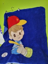 Baby Size Blanket Bedspread With A Picture Of A Boy Playing Baseball - £24.91 GBP