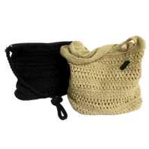 Lot of 2 Vintage Kim Rogers Beige &amp; Black Crochet Textile Hobo Shoulder Bags - £21.99 GBP