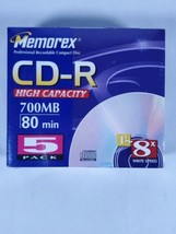 MEMOREX Recordable CD-R Media 52x 700mb 80min 5-pk FACTORY SEALED 8 writ... - $7.99