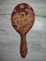 Carved Wood Hand Purse Mirror Floral Flowers from Southeast Asia 6 1/2&quot; - £6.58 GBP
