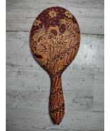 Carved Wood Hand Purse Mirror Floral Flowers from Southeast Asia 6 1/2&quot; - £6.63 GBP