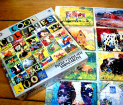 Jigsaw Puzzle 300 Large Pieces Cows Farms Barns Colorful Collage Art Com... - £10.04 GBP