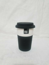 2011 Starbucks VIA Ceramic Silicone Sleeve Travel coffee Cup tumbler bla... - $22.99