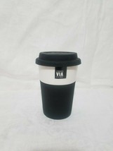 2011 Starbucks VIA Ceramic Silicone Sleeve Travel coffee Cup tumbler black 8oz - £18.37 GBP