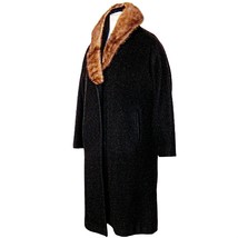 Vintage Black Wool Full Swing Coat Genuine Mink Fur Collar Open Front Fits M L - £104.23 GBP