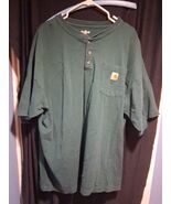 Carhartt Shirt Men&#39;s 2XL Green Short Sleeve Henley Pocket Logo Workwear - $18.24 CAD