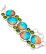 Bi-Color Tourmaline and Peridot Gemstone Handmade Silver Jewelry Bracele... - $18.99