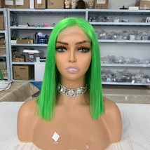 14 inch short green bob human hair lace front wig high quality green bob wig - £280.50 GBP