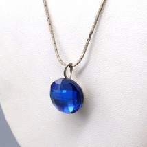 Vintage Faceted Doublet Pendant, Bright Blue Antique Glass Circle on Dainty Silv - £47.89 GBP