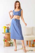 Blue Sleeveless Square Neck Self-tie Strap Cut-out Midi Dress_ - $12.00