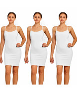 3 Womens White Slip Dress Cami Seamless Long Spandex Mini Camisole Tank ... - £33.97 GBP