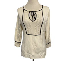 Ann Taylor Loft Off White with Black Piping Long Sleeve Sweater with Key Hole M - £7.43 GBP