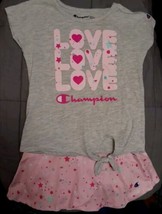 Champion Toddler Girl Outfit Shirt Skort Set 3T Pink Stars Love Hearts 2 Pc  - £9.50 GBP
