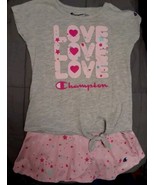 Champion Toddler Girl Outfit Shirt Skort Set 3T Pink Stars Love Hearts 2 Pc  - $12.16