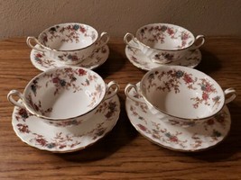 Minton Bone China - Ancestral S376 - 4 Cream Soup Bowls with Saucers - $65.00
