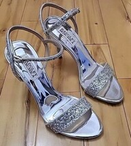 Badgley Mischka Olympia Silver Glitter Strappy Pumps Heels Sandal Size 6... - $69.99