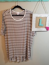 Womens LuLaRoe Irma Shirt LARGE Brownish Gray Off White Stripe NWT - $13.37