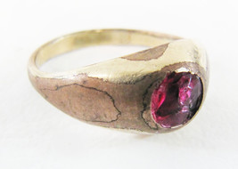 Old Rough Gold Plate Red/Pink Stone Ring  - Sz. 8.5 - £39.56 GBP