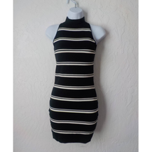 Olivaceous Knit Stripes Bodycon Mini Dress Women size Medium Halter Slee... - £13.47 GBP