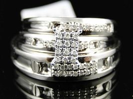0.75Ct Round Shape Diamond Engagement Wedding Trio Ring Set 14k White Gold Over - £74.51 GBP