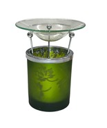 Slatkin &amp; Co. Bath Body Works Green Glass Oil Warmer With Leaf Design Me... - $19.74 CAD