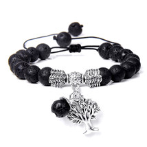 Men Natural Lapis Lazuli Stone Beads Bracelet Life Tree Charm Bracelet Women Fas - £11.11 GBP