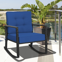 Patio Rattan Rocker Chair Outdoor Glider Rocking Chair Cushion - £156.44 GBP