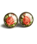 Victorian Tea Rose Stud Earrings, Nickel-Free Bronze with Backs - $165.35 MXN