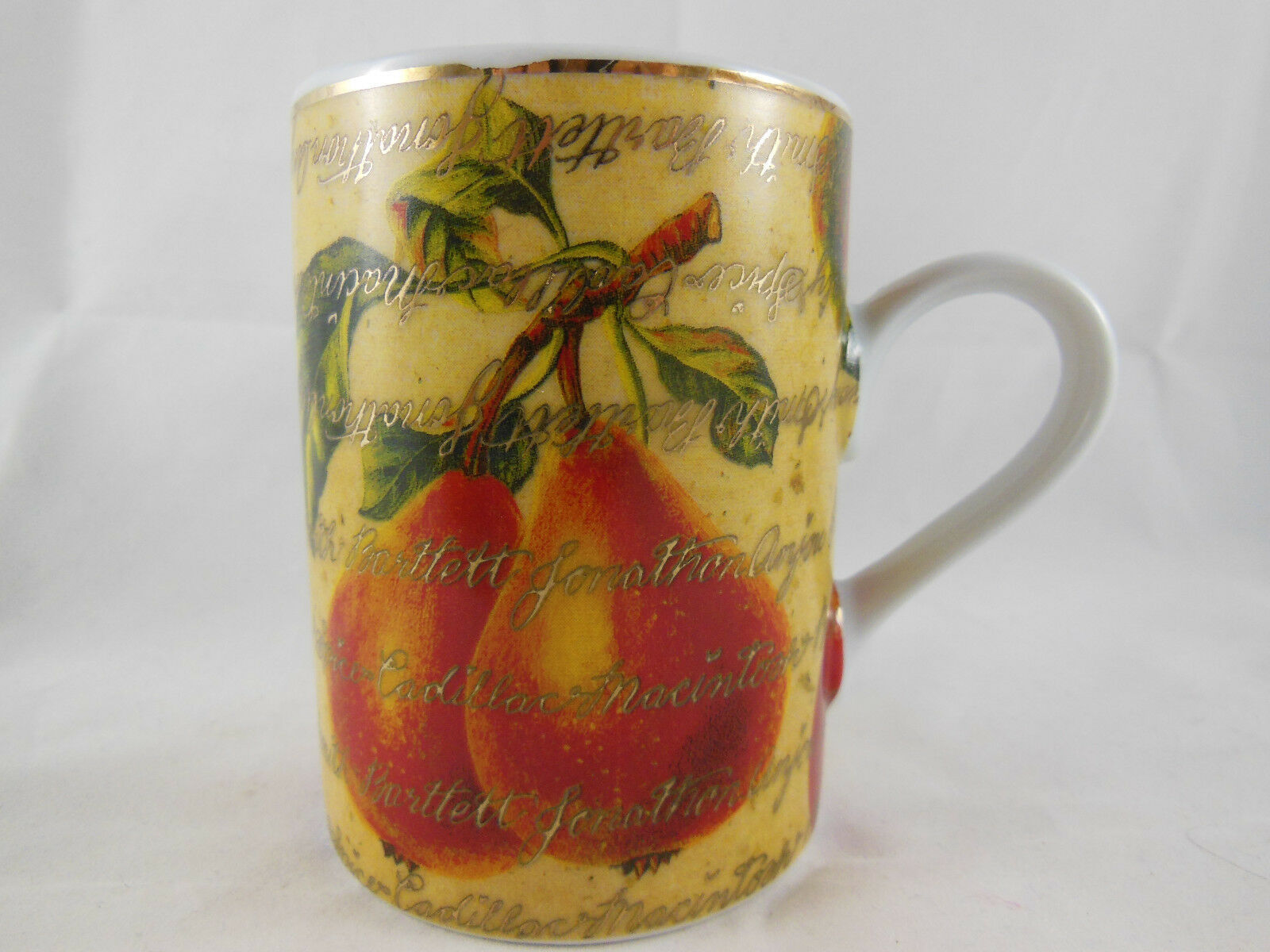 Department 56 Mug Pears and Apples Coffee Tea cup 8 Oz Gold Red Yellow - $6.33