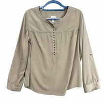 Chicos Women&#39;s Size 1 US Medium M Beige Satin Blouse Roll Tab Sleeves Office - £13.34 GBP