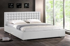 Modern White Faux Leather Queen King Platform Bed Frame Tufted Padded He... - $799.96
