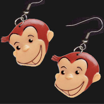 Curious George EARRINGS-Monkey Chimp Funky Novelty Jewelry-FACE - £4.79 GBP