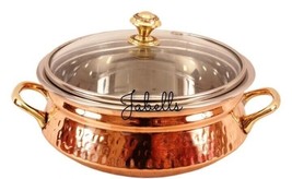 Steel Copper Handi with Glass Lid &amp; Brass Handle - 300 ml - £38.99 GBP