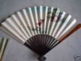 Vintage Bamboo Paper Wood Handle Hand Fan Kids with Sword - $17.82
