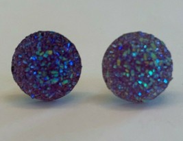 NEW Blue Lavender Purple Sparkle Czech Crystal Round Disc Silver Stud Earrings - £3.92 GBP