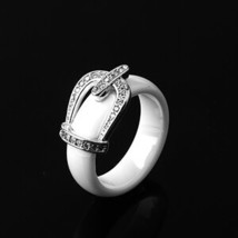 New Ring Jewelry CZ Stone Stainless Steel Belt Crown RING Black White Big Size 1 - £17.55 GBP
