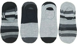 George Men&#39;s Invisible Liner Socks 4 Pair Shoe Size 6-12  Black Gray Wide Stripe - £11.91 GBP