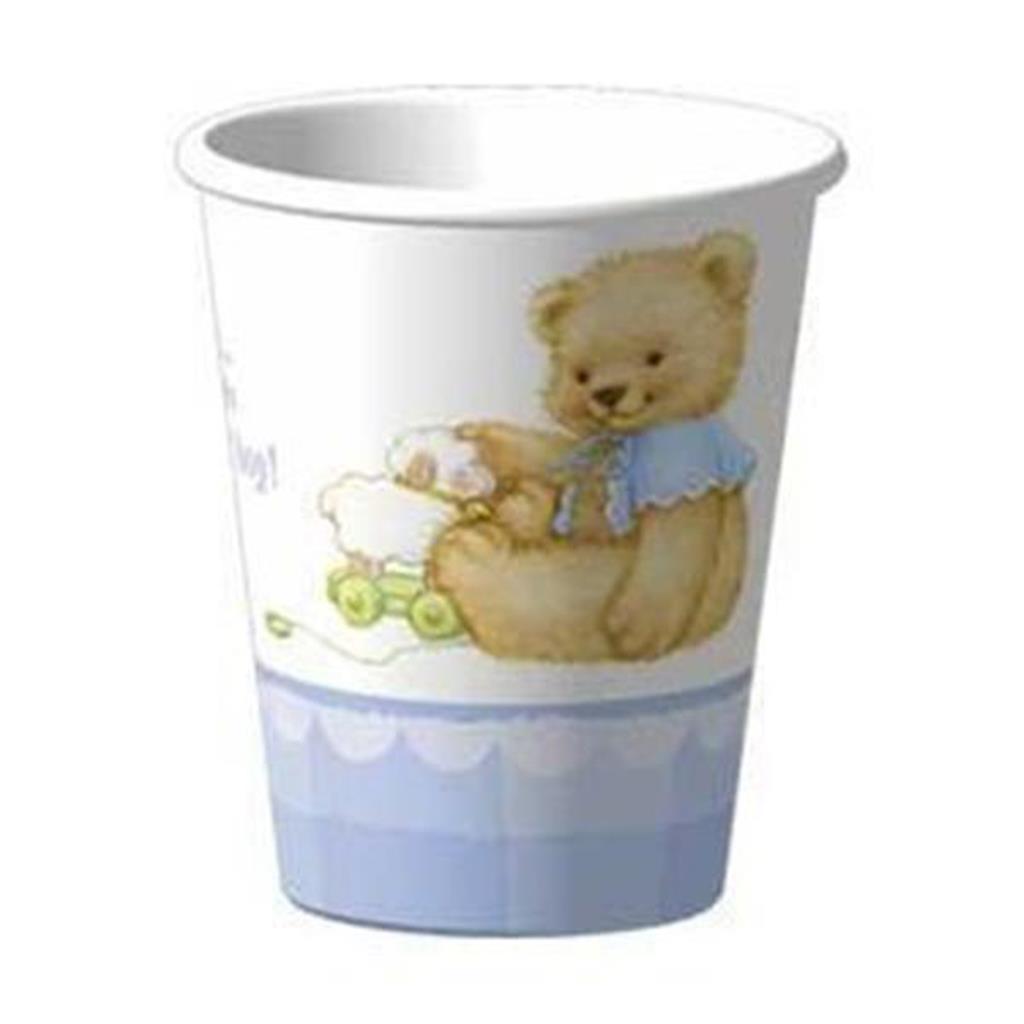 Sweet Bear Blue Baby Shower 9 oz Paper Cups 8 Per Package Party Supplies - $2.25