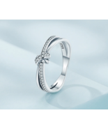 Elegant 925 Sterling Silver Dazzling Zircon Knot Retro Charm Ring - £31.26 GBP