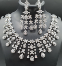 Indian Silver Plated Diamond Bollywood Style Choker Necklace CZ Jewelry Set - £106.96 GBP