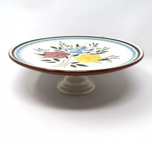 Floral Cake Stand Cupcakes Ceramic Hand-painted Footed Cottage-core Mid Century - £25.76 GBP