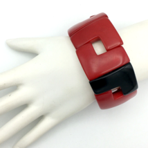 MOD red &amp; black stretch panel bracelet - bright chunky MCM statement 1.25&quot; wide - £19.66 GBP