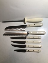 Martha Stewart Knife Set 7 Piece With White Handles - Good Condition! - $22.40