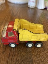 Vintage 6 Wheel Tonka Dump Truck Red Cab Yellow Dump Bed Pressed Steel #810144 - $14.60