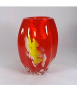 Vtg MCM Art Glass Vase Amberina Yellow &amp; White Japanese Sticker Ground P... - £16.55 GBP
