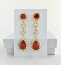 14K Yellow Gold Plated 2.50 Ct Pear Simulated Ruby Drop/Dangle Earrings Women - £104.79 GBP