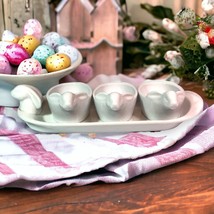 Ceramic White Bunny Tray &amp; Dishes/Cups Set Easter Decor Cottagecore Farm... - $18.70