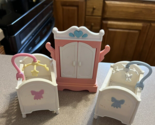 Fisher Price Loving Family Dollhouse White Nursery Cribs rare  armoire lot - £31.24 GBP